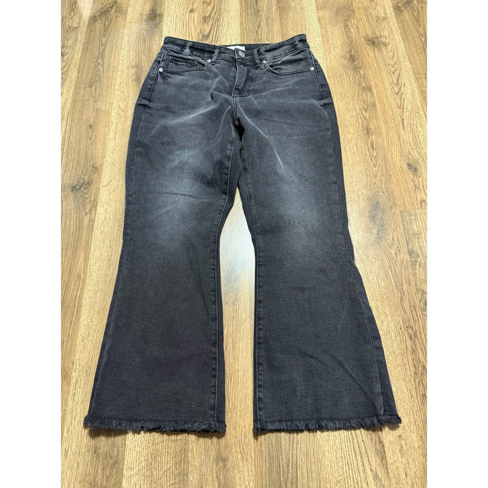 LOFT Jeans Womens Size 8 Black Denim Frayed Hem High Waist Kick Crop